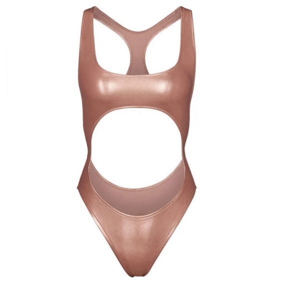 SKIMS Metallic Swim Cut Out Monokini in Champagne Rose Gold NWT - Picture 4 of 6